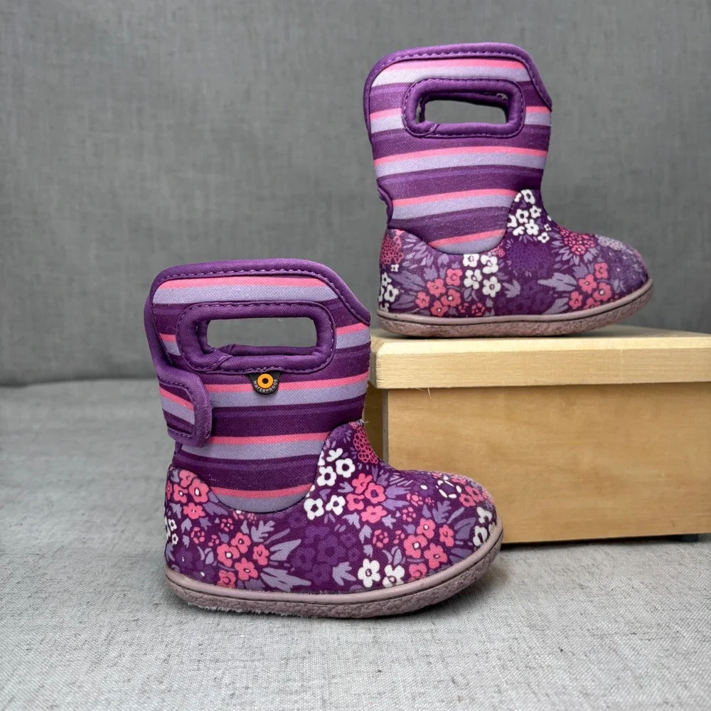 Bogs Baby Boots Purple Pink Floral‎ Print Waterproof Insulated Baby Size 4